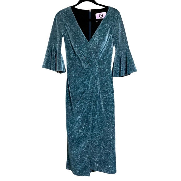 JS Collections Blue Glitter Midi Dress Women’s Petite - Picture 1 of 7